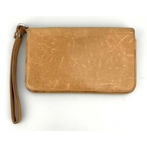 Hobo Wristlet Wallet Brown Leather Card Bifold Small ID Distressed